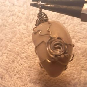 Gray Wirewrapped Stone w Silver Wire Pendant